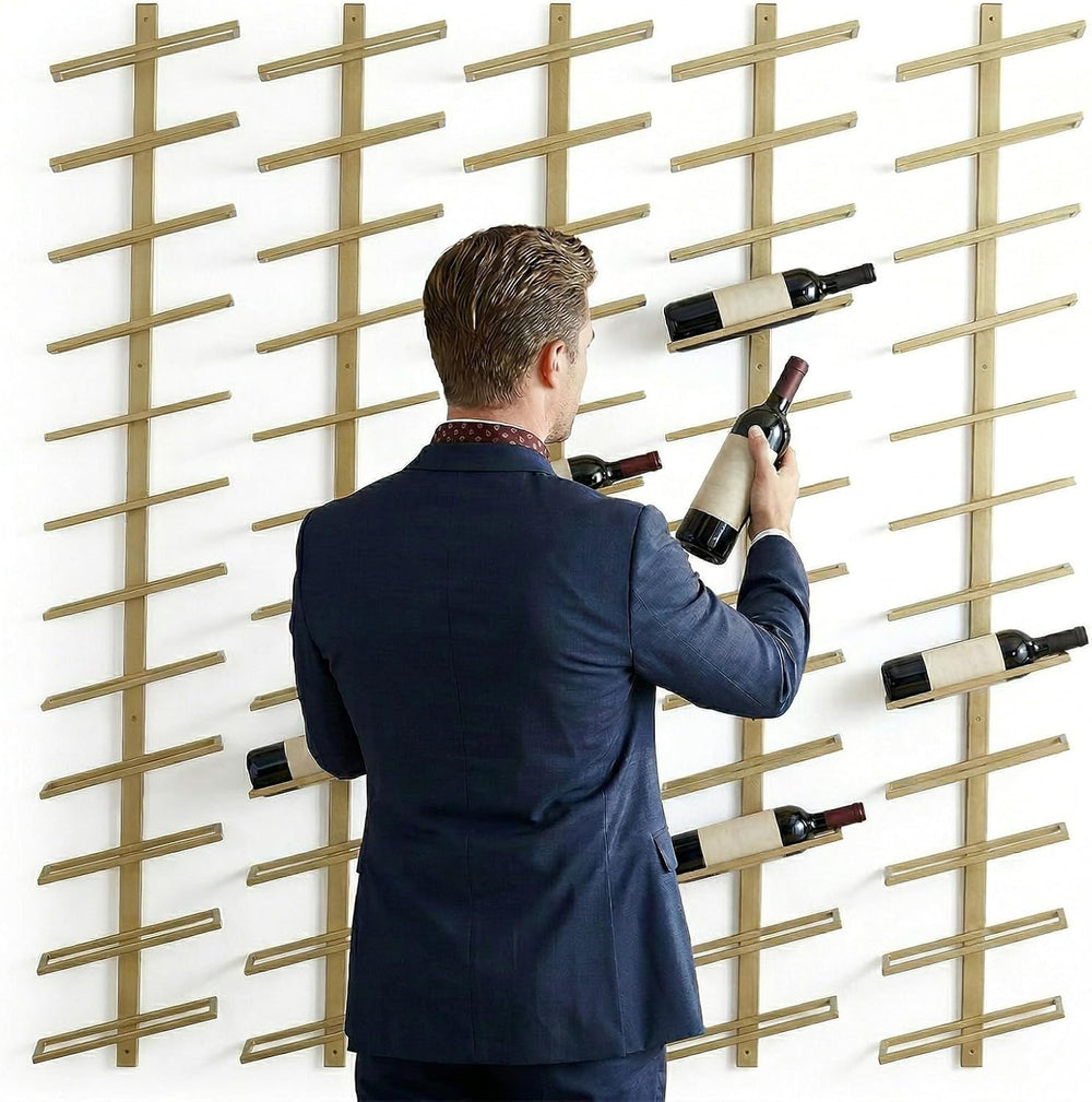 60-Bottle Wall Mounted Wine Rack, 5 Pack Modular Metal Wine Holder, Detachabl...
