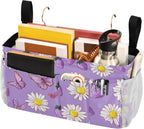 Purple Cute Daisy Butterflies Strawberry Bedside Caddy for Dorm Bed Bedside Hanging Caddy Bag Iron Frame Storage Organizer Pocket for Bunk Home College Hospital Beds 2 Hooks