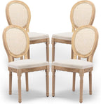Rattan Back Upholstered Dining Chairs Set of 4 French Country Oval Kitchen Side Chairs with Wood Legs for Dining Room, Kitchen, Restaurant(Beige-Rattan)