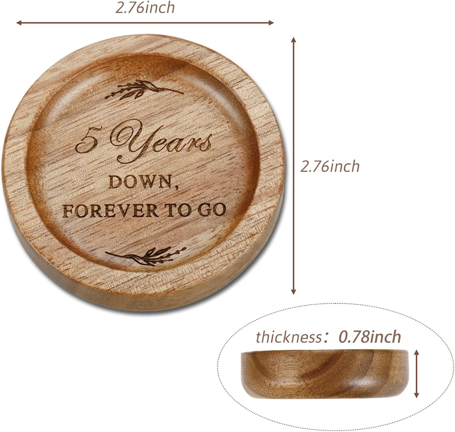 Ring Dish 5 Year Anniversary Wood Gift for Him Her 5th Gifts for Husband | Wife Wooden Wedding Ring Dish 5 Year Marriage Anniversary Presents for Couple, Fifth Anniversay Present for Women Men