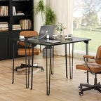 Folding Desk, 31.5" Hairpin Legs Small Desk with Power Strip for Bedroom, Space Saving Foldable Computer Desk for Home Office, No Assembly Need, Black