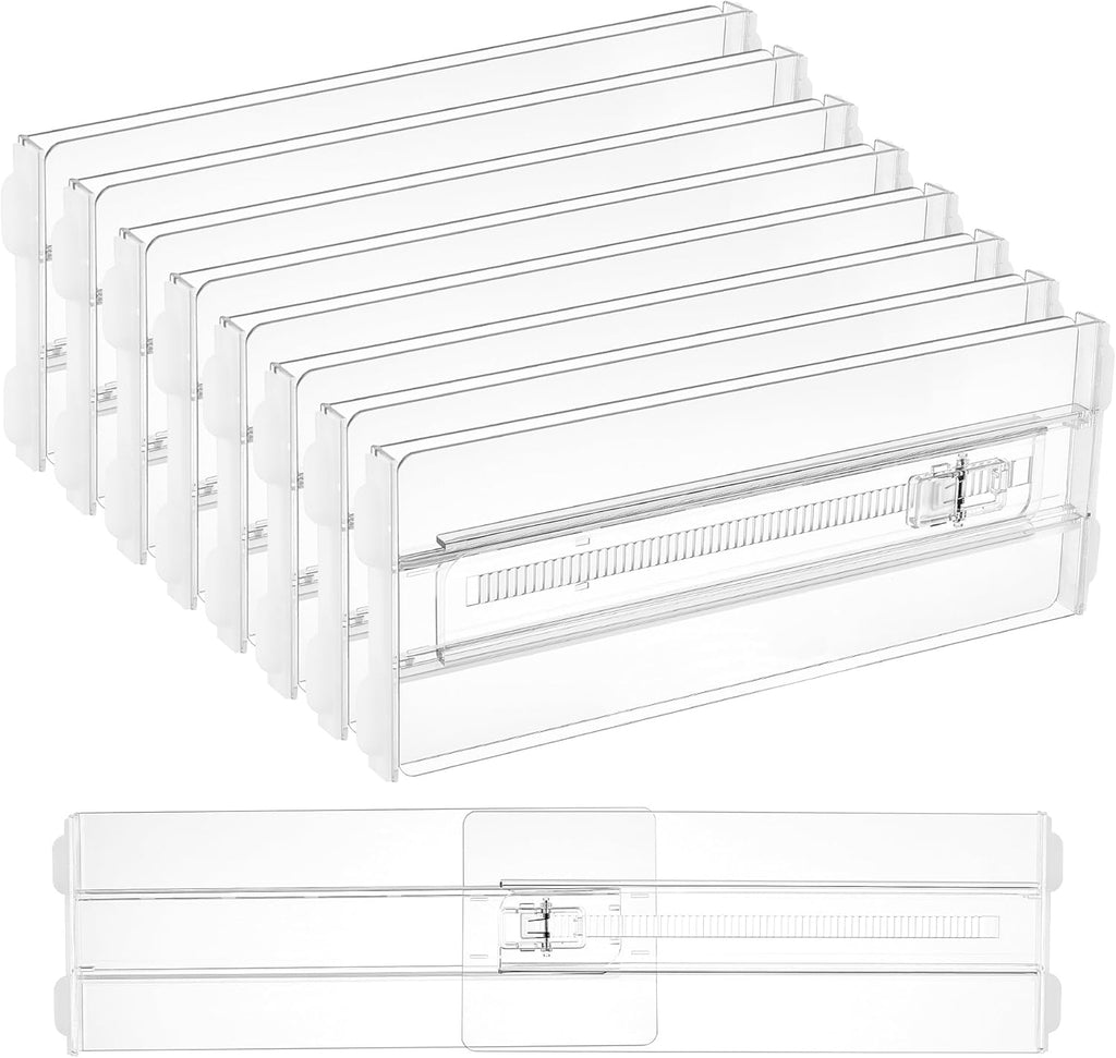 Vtopmart 8 Pack Drawer Dividers for Clothes, 4" High 10.2"-16.5" Adjustable Expandable Dresser Drawer Organizer, Clear Plastic Separators for Dresser, Baby Clothing, Underwear, Cosmetic, Toiletries