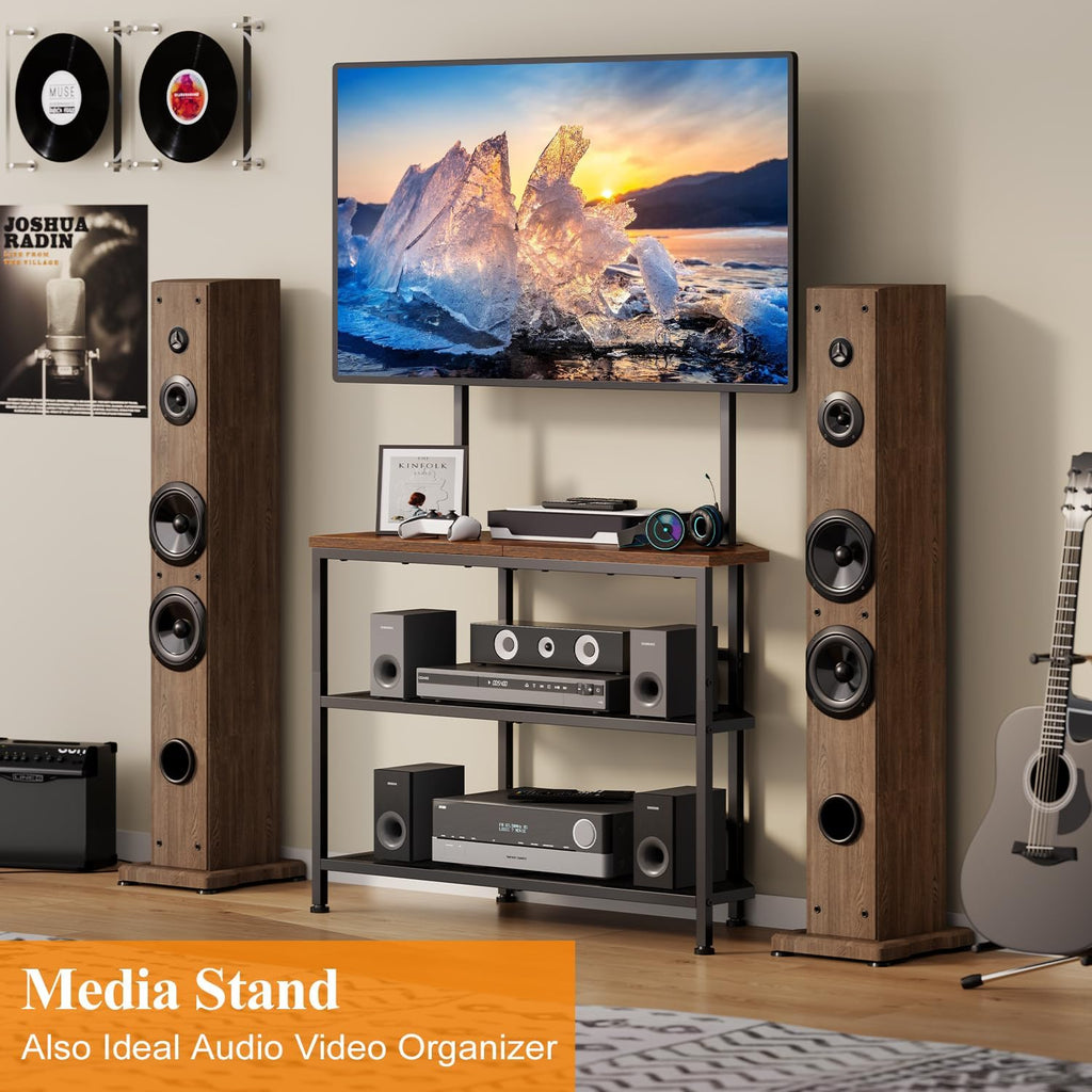 23" to 60" Floor Corner TV Stand For Bedroom With Mount, Universal Corner TV Desk Table With Storage Shelves For Bedroom Small Space,Rustic Television Stands Desk,Heavy Duty Structure,Adjustable Feet