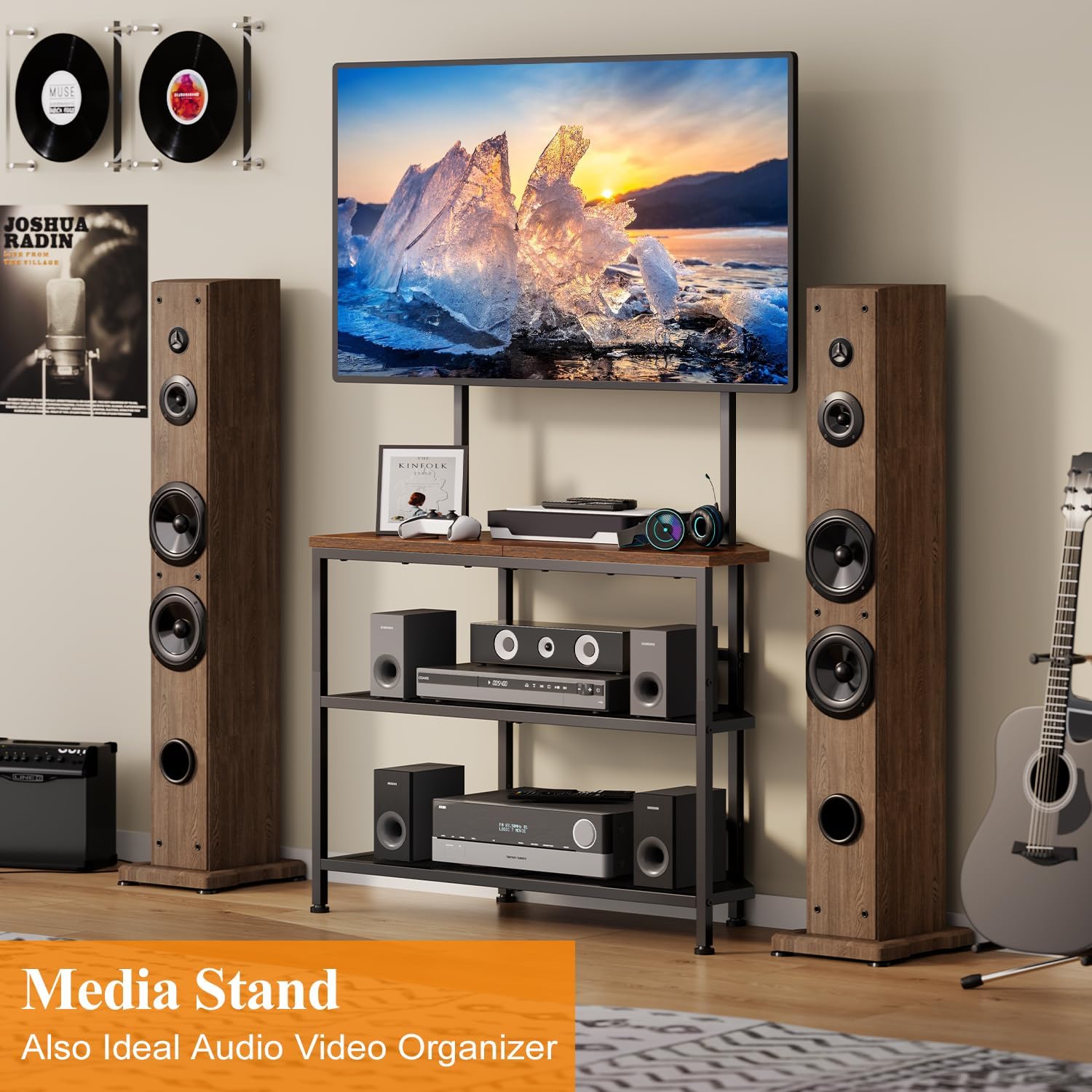23" to 60" Floor Corner TV Stand For Bedroom With Mount, Universal Corner TV Desk Table With Storage Shelves For Bedroom Small Space,Rustic Television Stands Desk,Heavy Duty Structure,Adjustable Feet