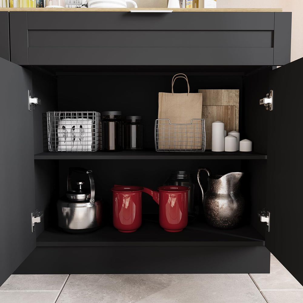 WOODTIME Wall Mounted Cabinet and Pantry with Countertop, Wooden Modern 2 Pie...