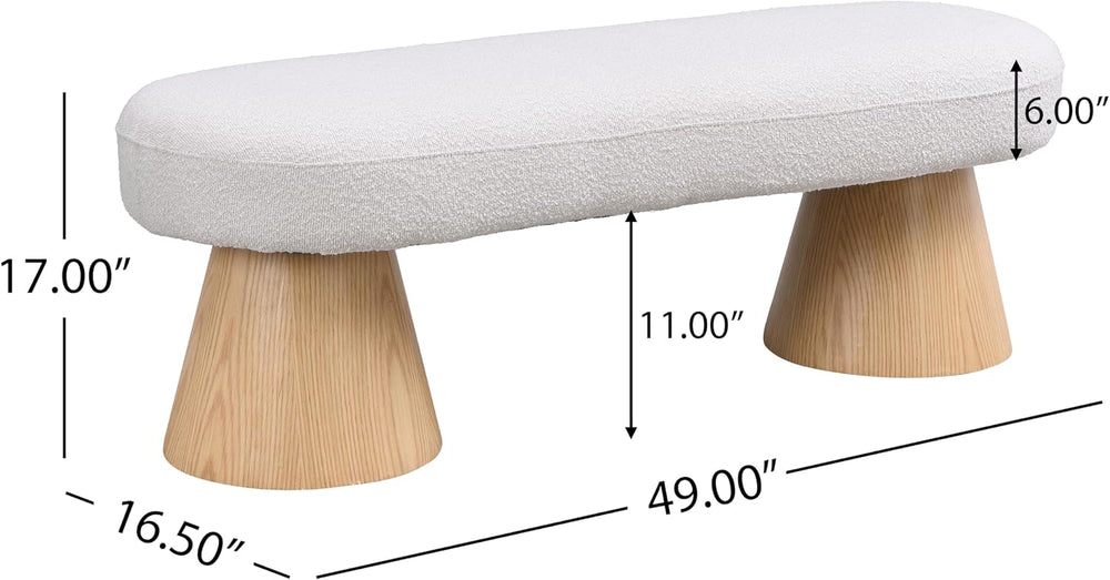 49-Inch Beige Farmhouse Upholstered Dining Bench with Wood Legs | The 49 x 16...