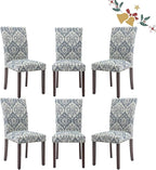 Parsons Dining Chairs Set of 6, Upholstered Nailhead Dining Room Kitchen Side Chair with Thick Cushions and Wood Legs, White/Blue