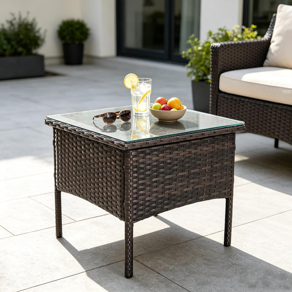 Wicker Rattan Side Table,Outdoor Patio Wicker Table,Modern Patio End Side Tab...