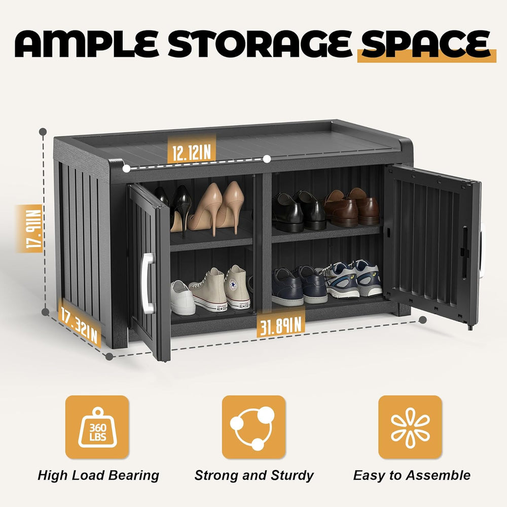 ROJIK Shoe Bench Waterproof UV-Resistant, 2-Tier Storage Cabinet for Outdoor ...