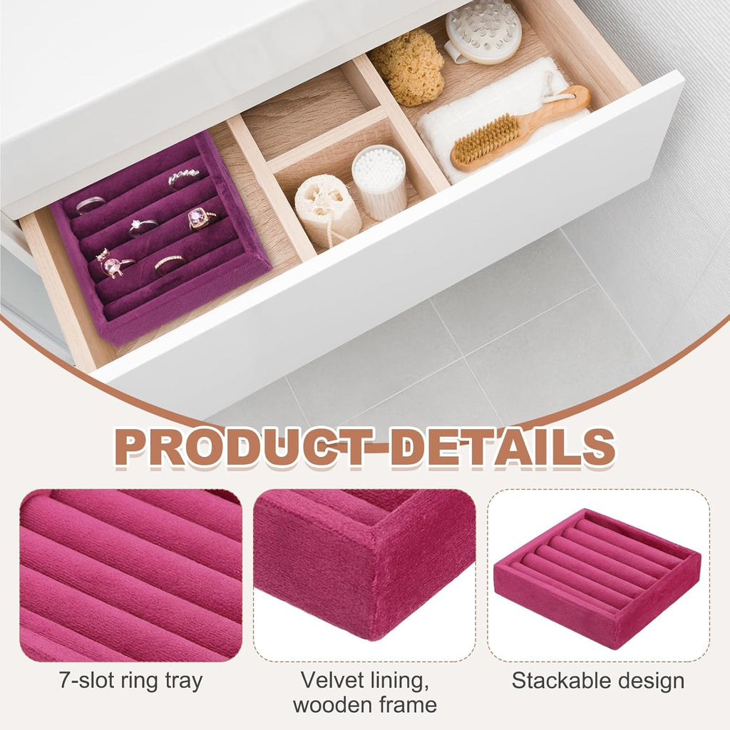 uxcell Stackable Jewelry Storage Tray, Jewelry Tray Drawer Organizer, Small Display Box for Earrings, Necklaces, Rings and Bracelets, Rose Red
