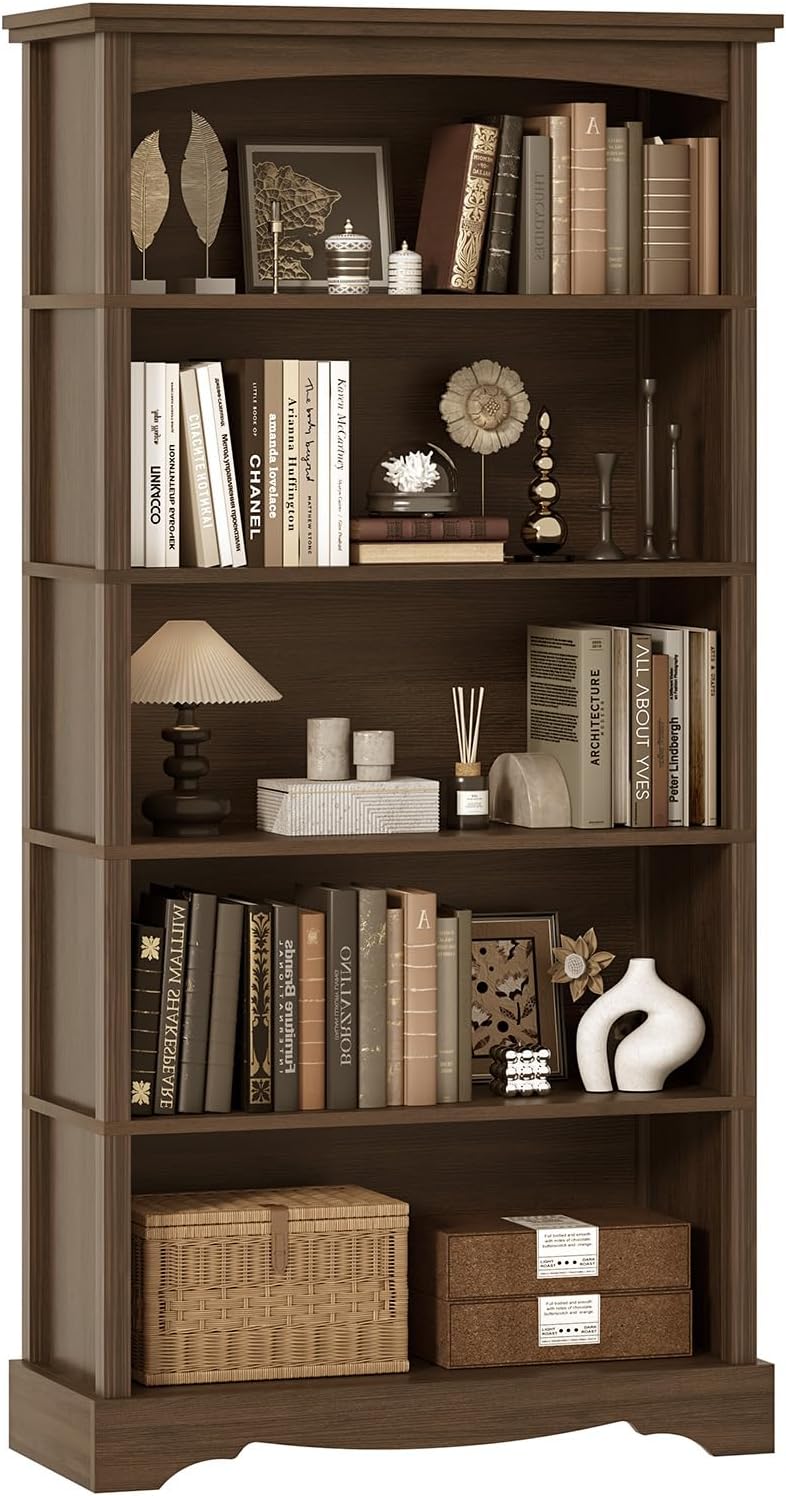 TVU 5-Tier Wooden Bookshelf, 31.5" W x 65" H ×9.9" D Bookshelf...