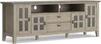 SIMPLIHOME Artisan TV Stand - 72 inch Wide Solid Wood Media Console in Distressed Grey, Contemporary Entertainment Center for Living Room for TVs up to 80 Inches with Drawers and Cable Management