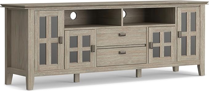 SIMPLIHOME Artisan TV Stand - 72 inch Wide Solid Wood Media Console in Distressed Grey, Contemporary Entertainment Center for Living Room for TVs up to 80 Inches with Drawers and Cable Management