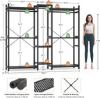 Homykic Bamboo Closet System Clothes Rack, Large Freestanding Garment Rack Clothing Rack for Hanging Clothes with 7 Storage Shelves and 5 Rods, Open Wardrobe Organizer with 4 Hooks, Black