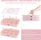 Stackable Snackle Box Container with 2 Lids, 14 Compartments - BPA-Free Snackle box Organizer, Dishwasher & Microwave Safe Reusable Snacklebox for Veggies, Fruits, Charcuterie, Snacks (Pink, 2 Pack)