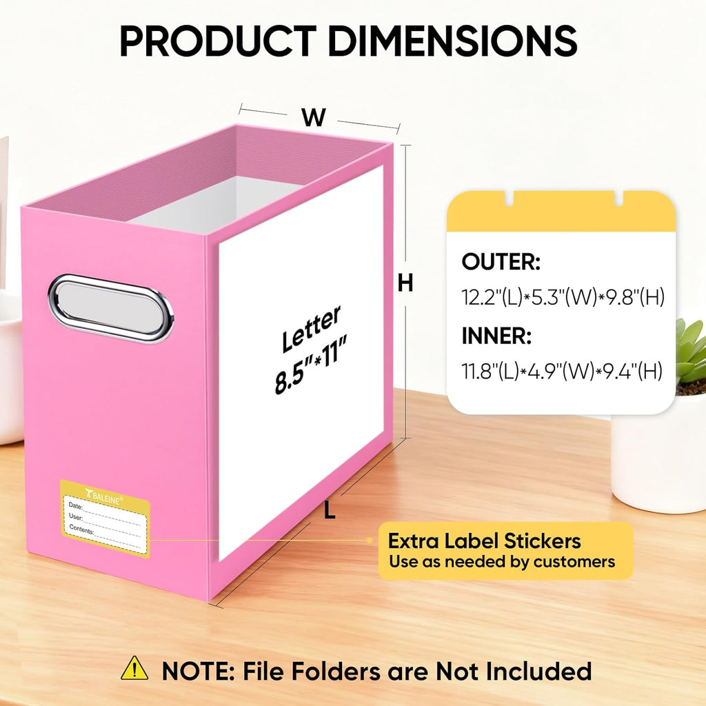 BALEINE File Organizer Box, Cardboard File Folder Organizer with Handle for Letter Size, Portable Collapsible Hanging Filing Box for Home Office Document Storage (2 Pack, Pink)