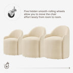 Upholstered Dining Chairs with Casters, No Assembly Modern Dining Room Chairs Accent Vanity Chair with 5 Wheels & Round Backrest for Bedroom, Living Room, Dressing, Sand Fabric, Set of 2