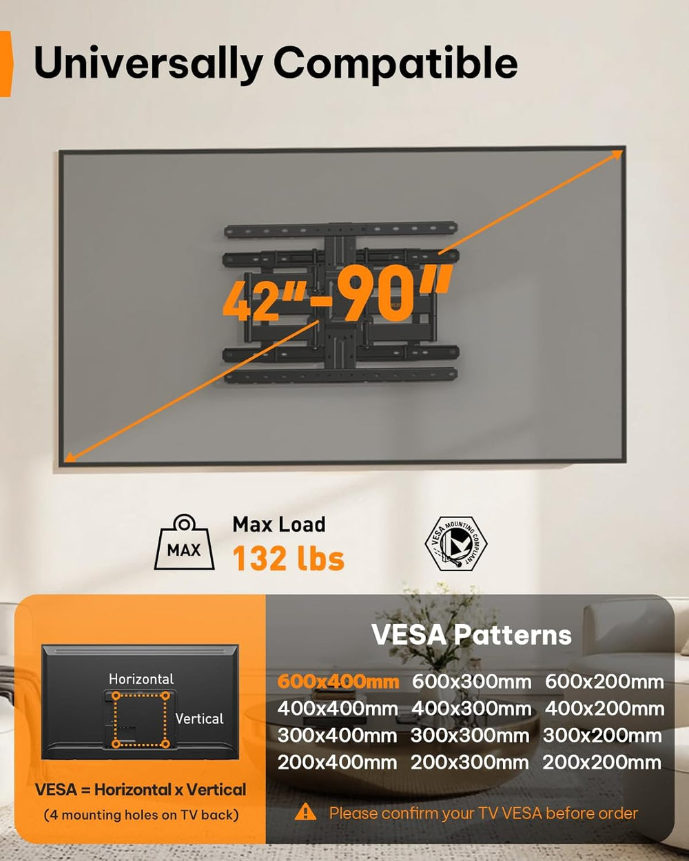 Perlegear Ultra Slim TV Wall Mount 1.1" Low Profile for 42-90" TVs,...