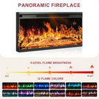 oneinmil 80" Fireplace TV Stand with 3-Sided Glass Fireplace, Modern Wood Entertainment Center with LED Lights and Glass Door, 36" Fire Place TV Stands for Living Room, Black
