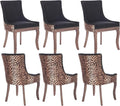 Modern Dining Chairs Set of 6, High Back Dining Chairs Side Chairs with Solid Wood Legs, Upholstered Fabric Dining Room Chairs for Dining Room Kitchen, Black and Leopard Print