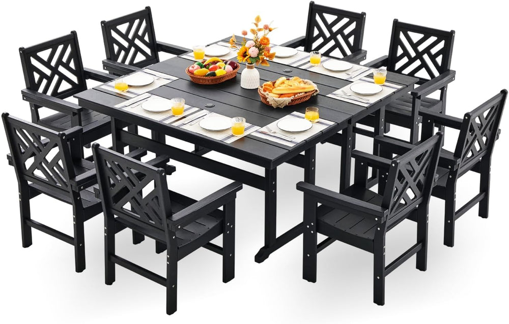 HDPE Outdoor Dining Set,10-Piece Outdoor Table and Chairs Include 8 Dining Ch...