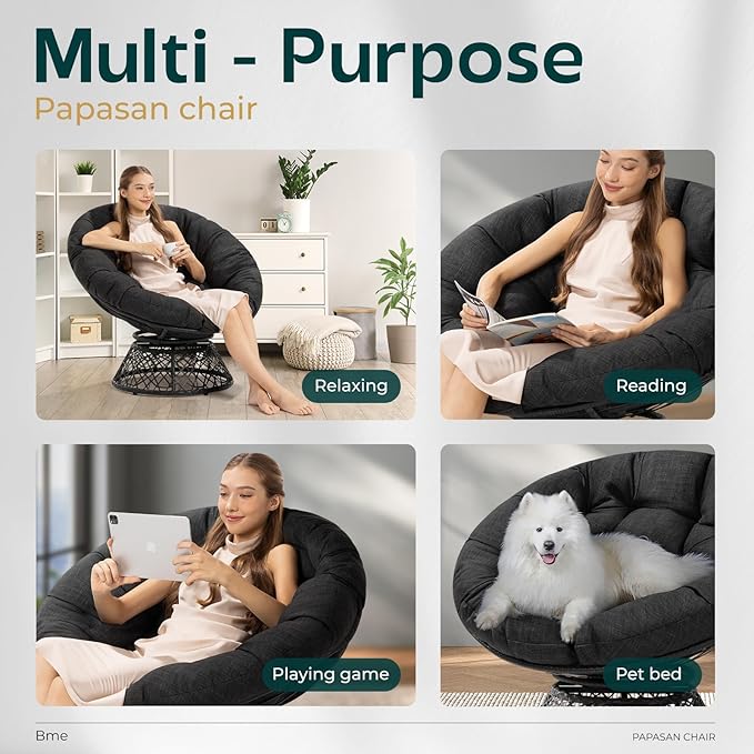 Bme 40" Ergonomic Wicker Papasan Chair