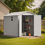 Patiowell 6x10FT Outdoor Storage Shed with Floor, Plastic Resin Garden Shed with Lockable Door, Windows, Weather-Resistant for Lawn Mower, Tool & Backyard Storage (Light Grey)