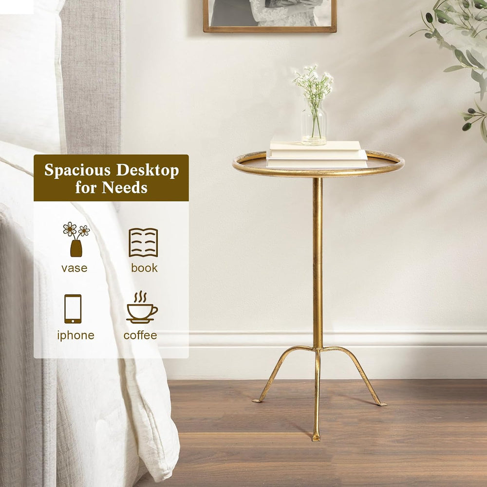 SHOHAYTO 2 Pcs Small Bronze Pedestal Side Table – 21.25" Tall Metal Mart...
