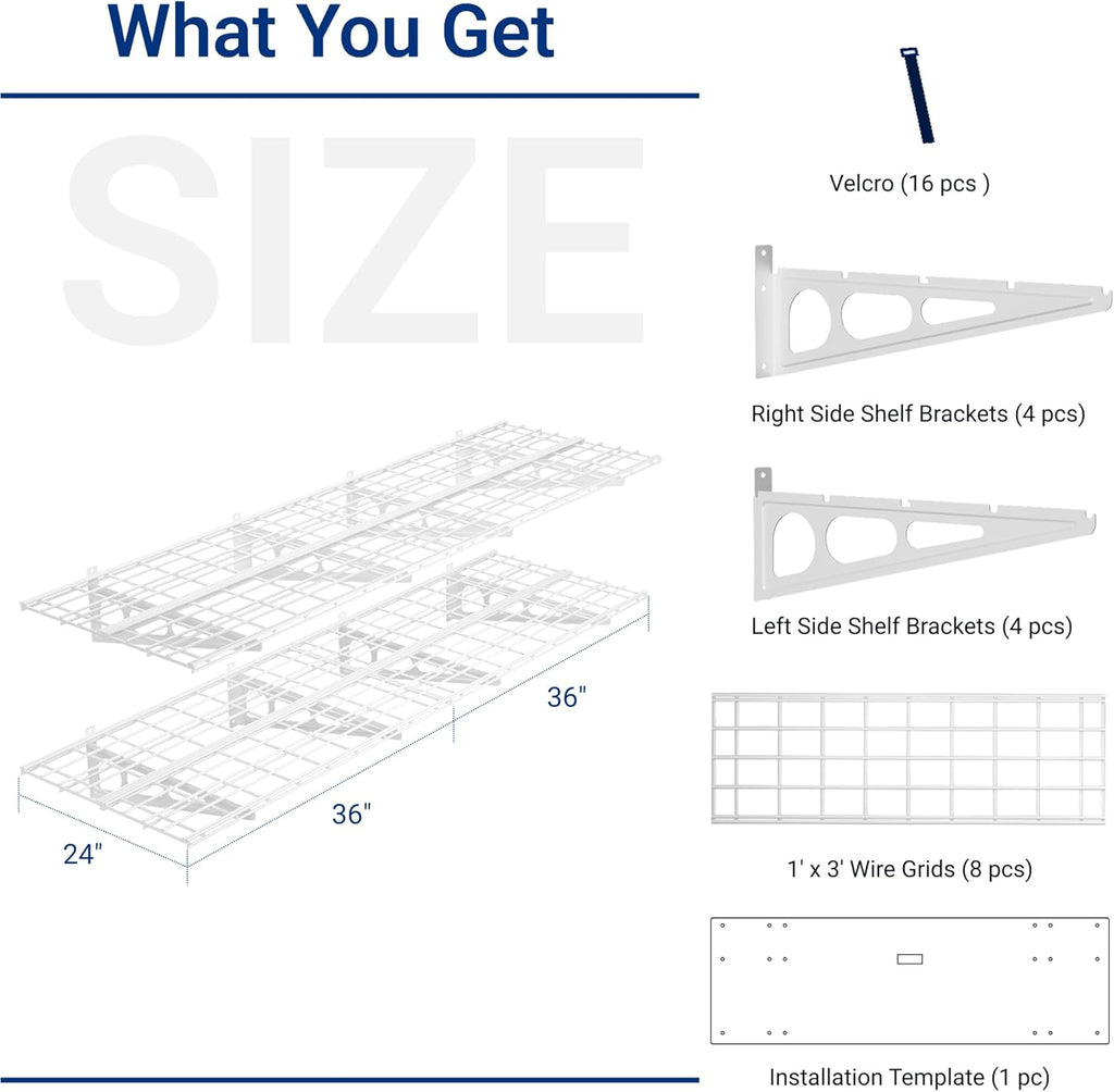 FLEXIMOUNTS 2-Pack 2x6ft 24-inch-by-72-inch Wall Shelf Garage Storage Rack Floating Shelves, 1200 lbs Load Capacity, White, Classic Series