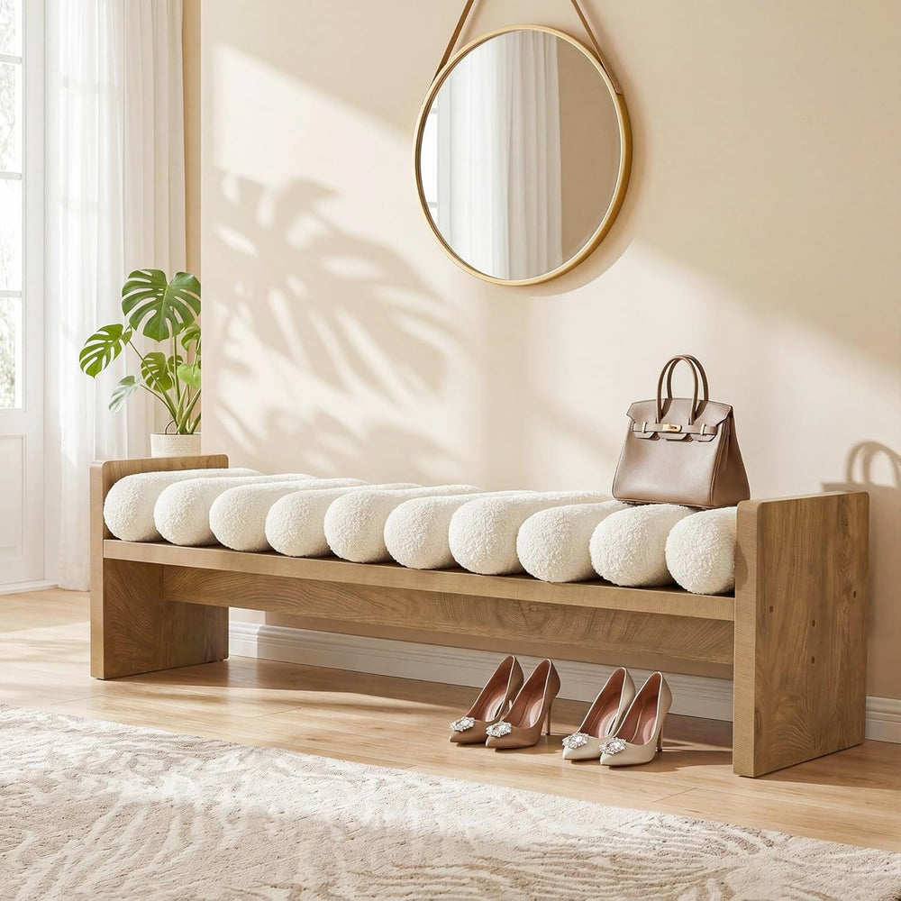 Tribesigns 59'' Wooden Entryway Bench with Boucle Cushion, Upholstere...