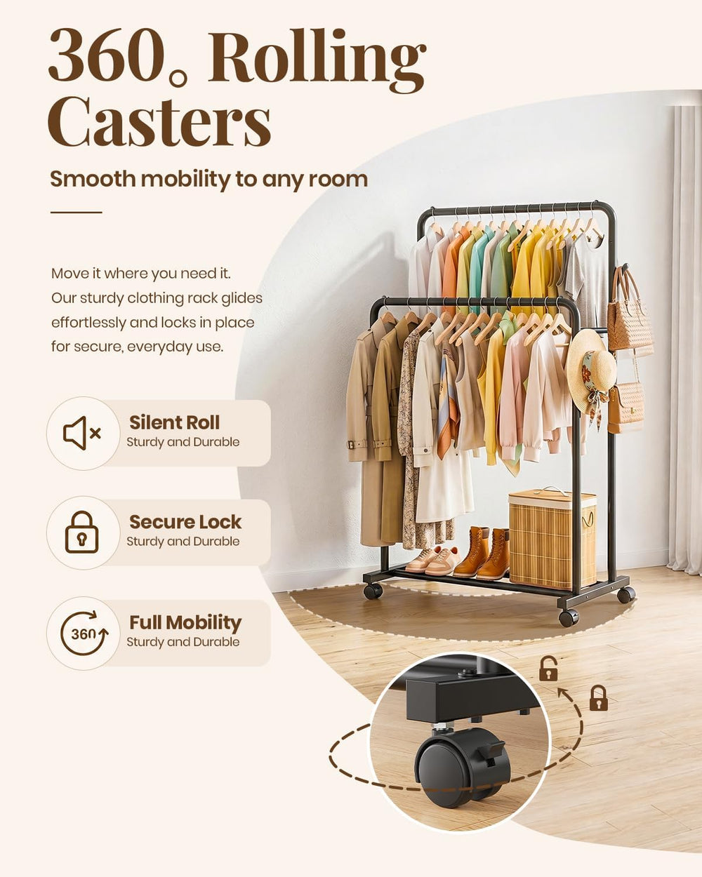Delamu Clothes Rack Double Rods, Black, 65''Hx32''W