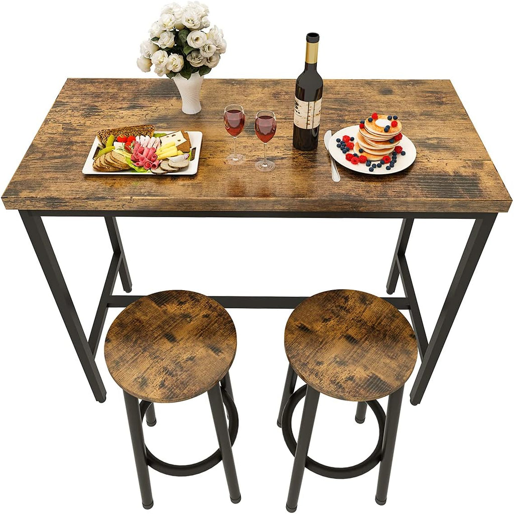 Recaceik 3 Piece Pub Dining Set, Modern bar Table and Stools for 2 Kitchen Counter Height Wood Top Bistro Easy Assemble for Breakfast Nook Living Room Small Space Restaurant, Rustic Brown 39