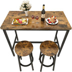 Recaceik 3 Piece Pub Dining Set, Modern bar Table and Stools for 2 Kitchen Counter Height Wood Top Bistro Easy Assemble for Breakfast Nook Living Room Small Space Restaurant, Rustic Brown 39
