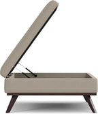 SIMPLIHOME Owen 40 inch Wide Mid Century Modern Square XL Coffee Table Storage Ottoman in Natural Polyester Fabric, Assembled, for The Living Room, Entryway and Family Room