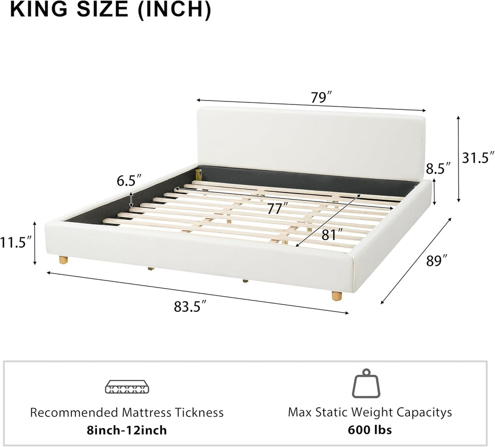 Merax King Size Boucle Upholstered Platform Bed Frame with Headboard,Modern S...