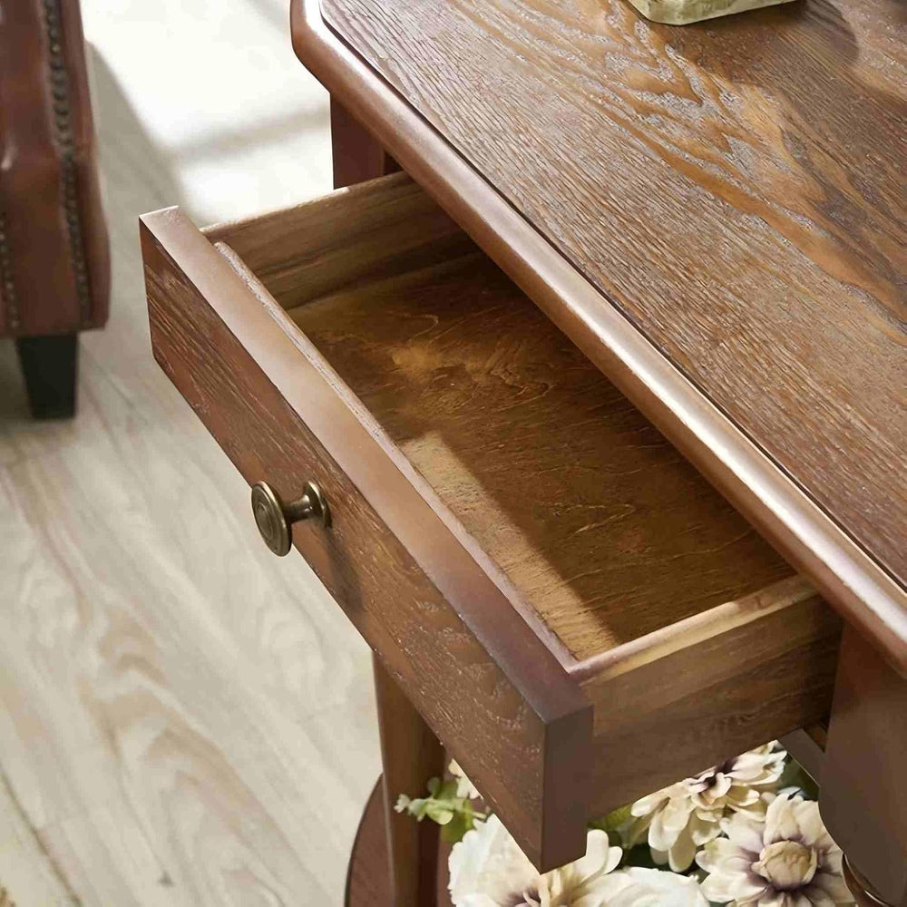 Solid Wood Console Table with Drawer, Half-Moon Porch Table Side Elegant Vint...