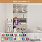 Beauty4U Glass Display Cabinet with LED Lights and Mirror, 5 Shelves with 2 Doors, Curio Cabinets for Living Room, Bedroom, Office, White Floor Standing Glass Bookshelf, Quick Installation
