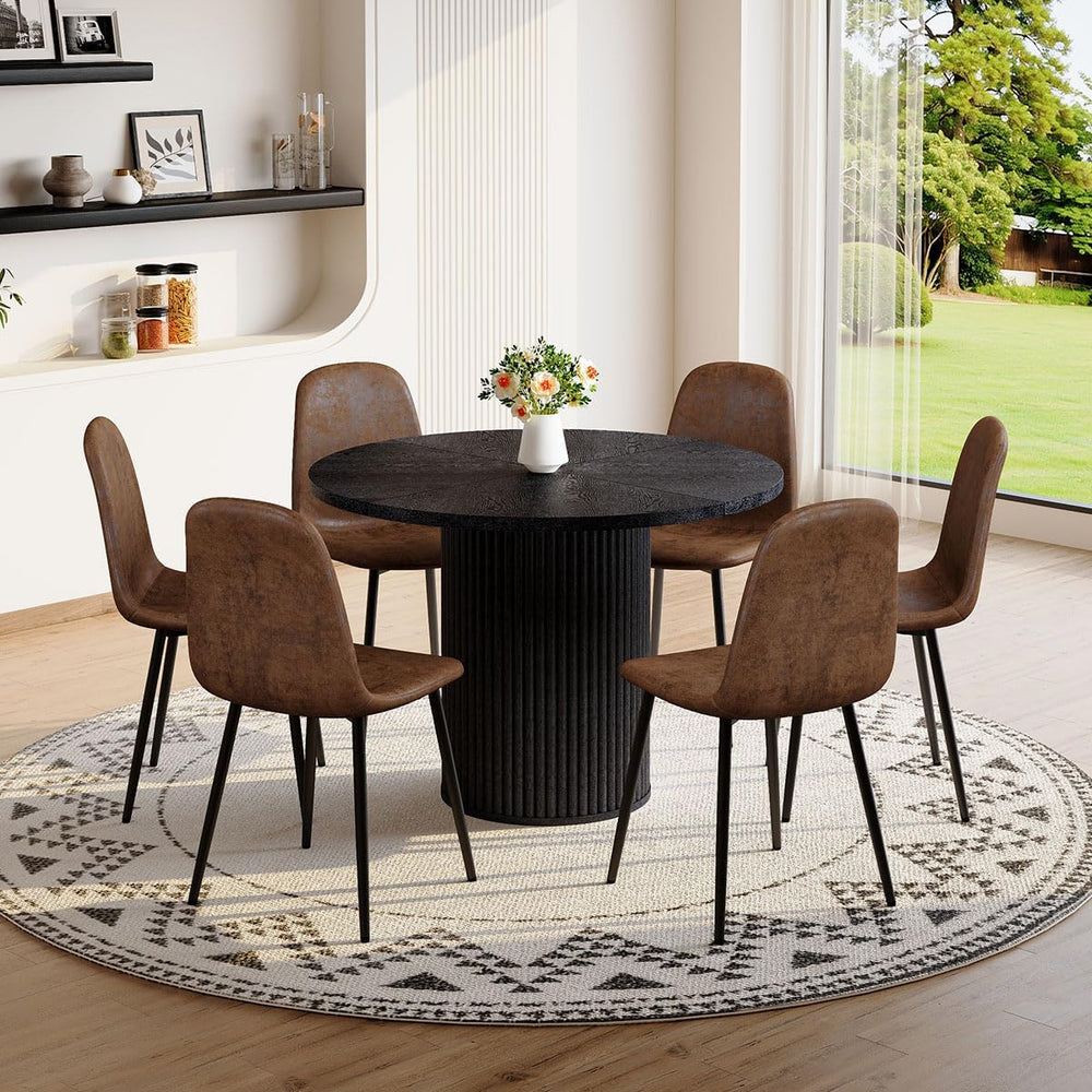 Round Dining Table Set for 6, Black Kitchen Table Set for 6 with 42''...