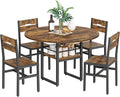 Round Dining Table Set for 4, Circle Kitchen Table and 4 Chairs, 5 piece Dining Table Set, with Wooden Tabletop and Widen Seat, Space Saving, for Dining Room, Rustic Brown and Black
