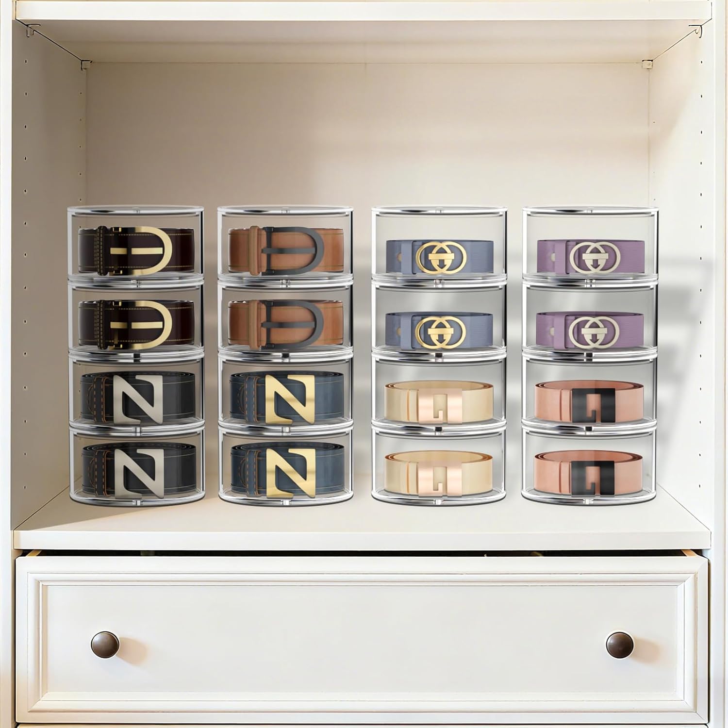 Belt Organizer for Closet Storage: Clear Acrylic 8-Layer Stackable Belt Box, Space-Saving Neat Case Holder