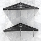 Shower Corner Shelf 304 Stainless Steel Shower Caddy 2 Tier Shower Organizer Niche Extra 6 Hangers Shelves 40 lbs Large Capacity Bathroom Storage for Inside Anti-Rust Drilling Installation (Black)