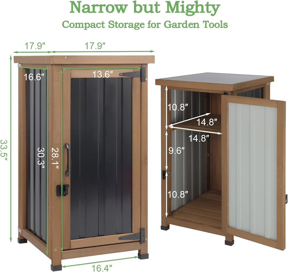 Outdoor Storage Cabinet Waterproof with Metal Top, Wooden Potting Bench Table...