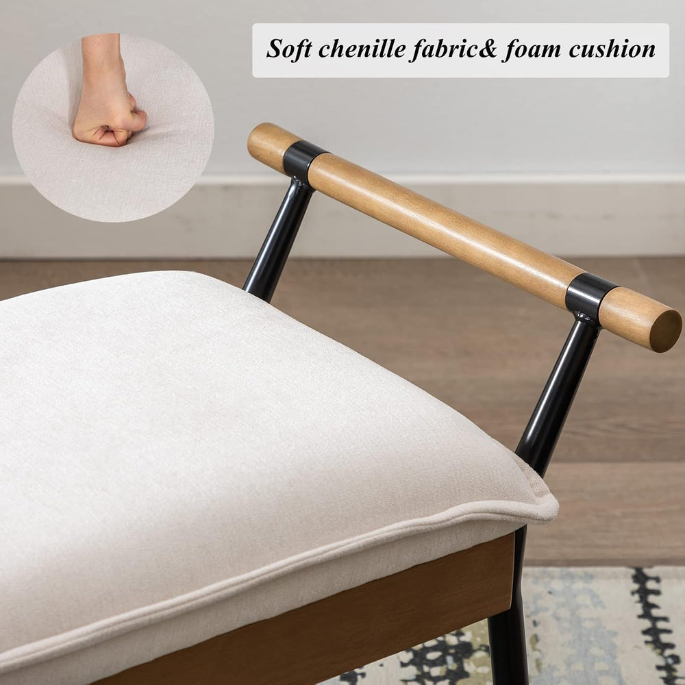 DUOMAY Modern Rectangle Ottoman Bench with Arms and Metal Legs, Mid Century C...