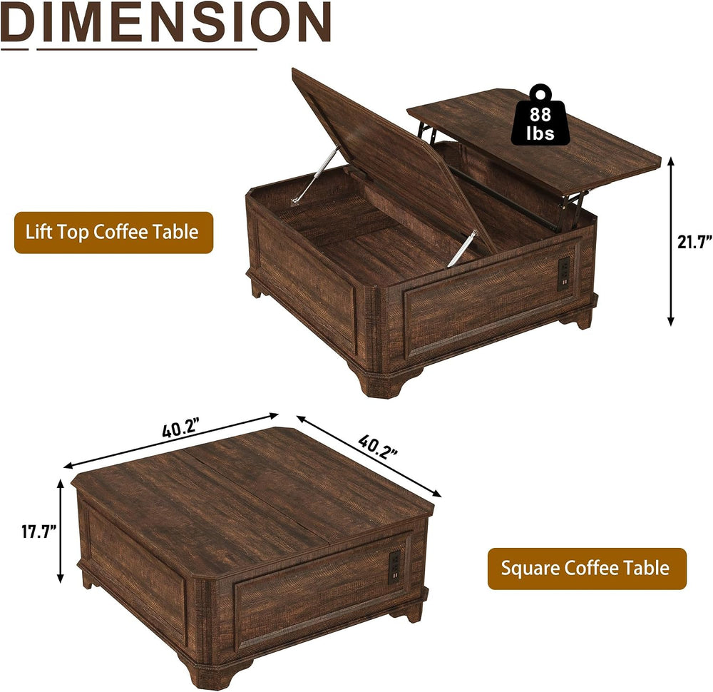 40 Inch Coffee Tables for Living Room Farmhouse Lift Top with Charging Statio...
