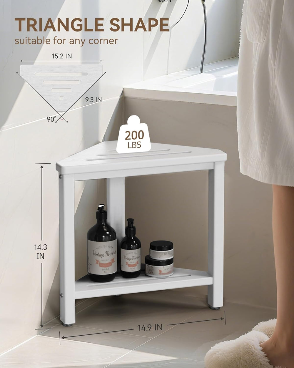 Shower Foot Rest 15in, HDPE Waterproof Shower Stool for Inside Shower, Corner...