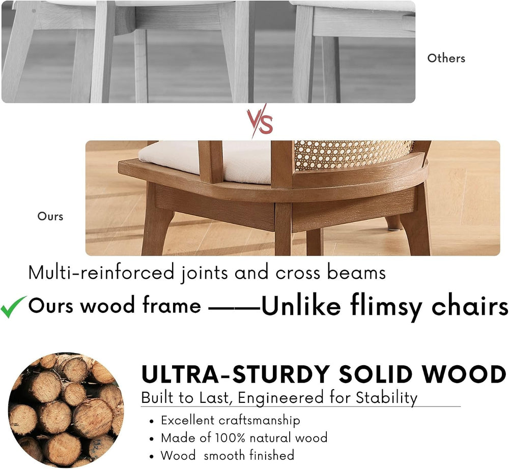 BESTANO Rattan Dining Chairs Set of 4, Mid Century Modern Farmhouse Wood Dini...