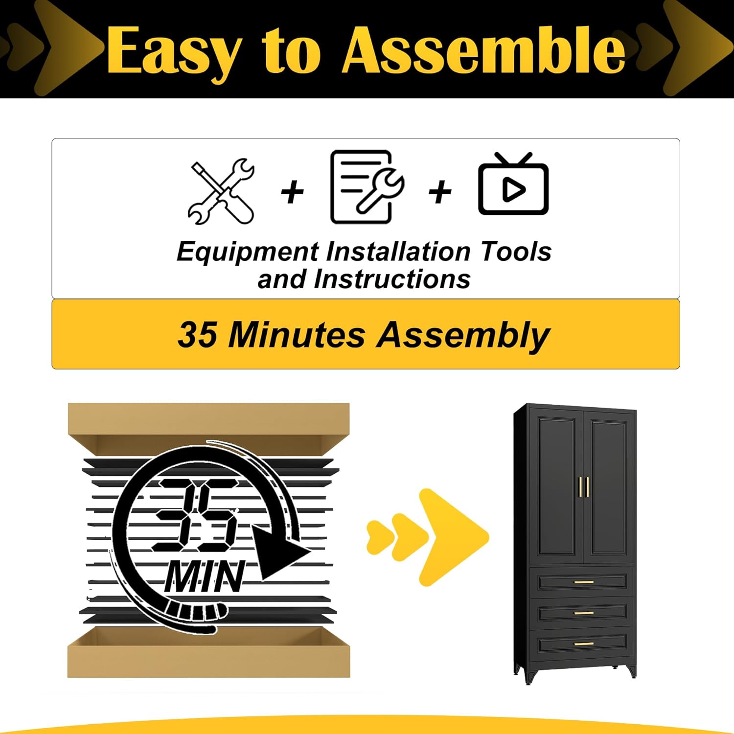 SteeLoong 75" Kitchen Pantry Cabinet with 3 Drawers,Metal Storage Cabinets with Doors and 2 Adjustable Shelves,Black Kitchen Cabinet with 2 Gold Handles,Food Cupboard for Livingroom, Bathroom,Pantry