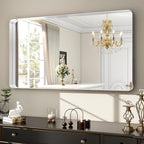 48 x 30 Inch Silver Bathroom Mirror, Rectangular Wall Mounted Shatterproof Mirror, Aluminum Alloy Frame with Rounded Corners, Horizontal or Vertical for Farmhouse Decor