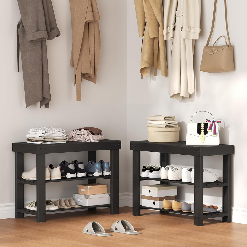 Sweetcrispy Shoe Rack Bench, 3-Tier Bamboo Entryway Storage Organizer, 286lb ...