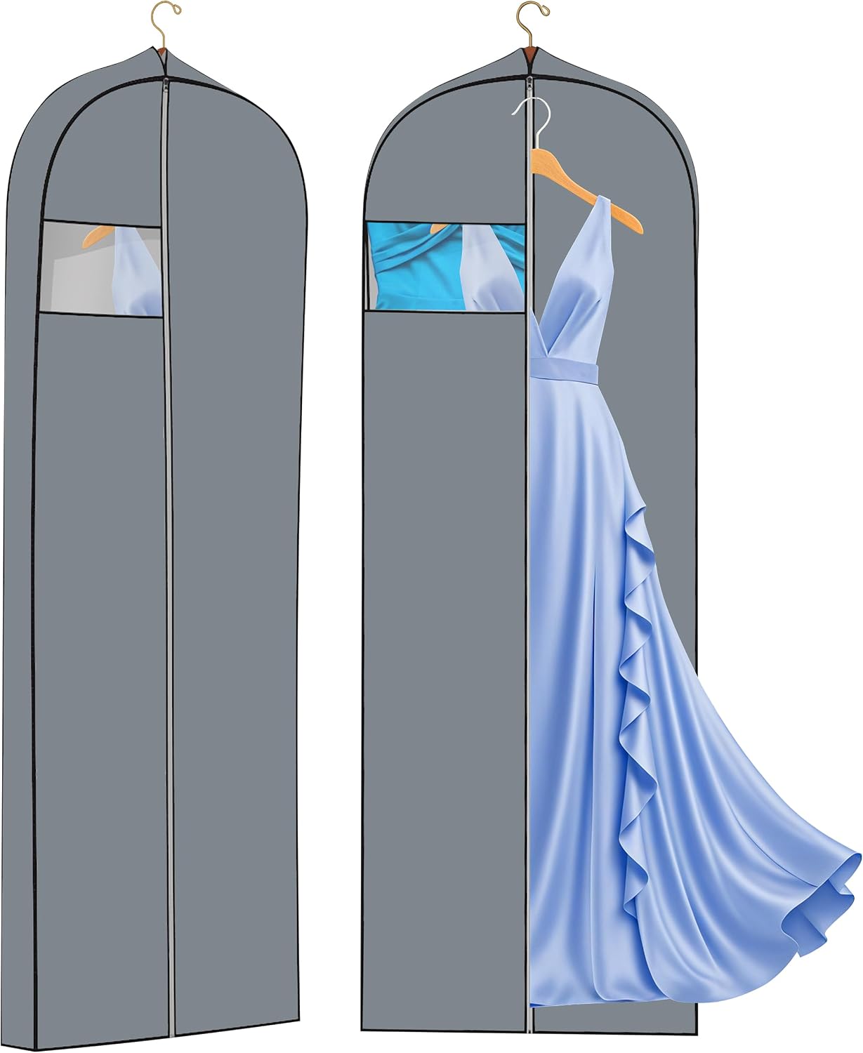 Dress Bags for Gowns Long, 65" Long Dress Garment Bags for Hanging Clothes | 1 Pack ,10" Gusseted Clothing Bags for Closet Storage and Travel, Suit Bags for Coats, Jackets, Shirts and Sweater